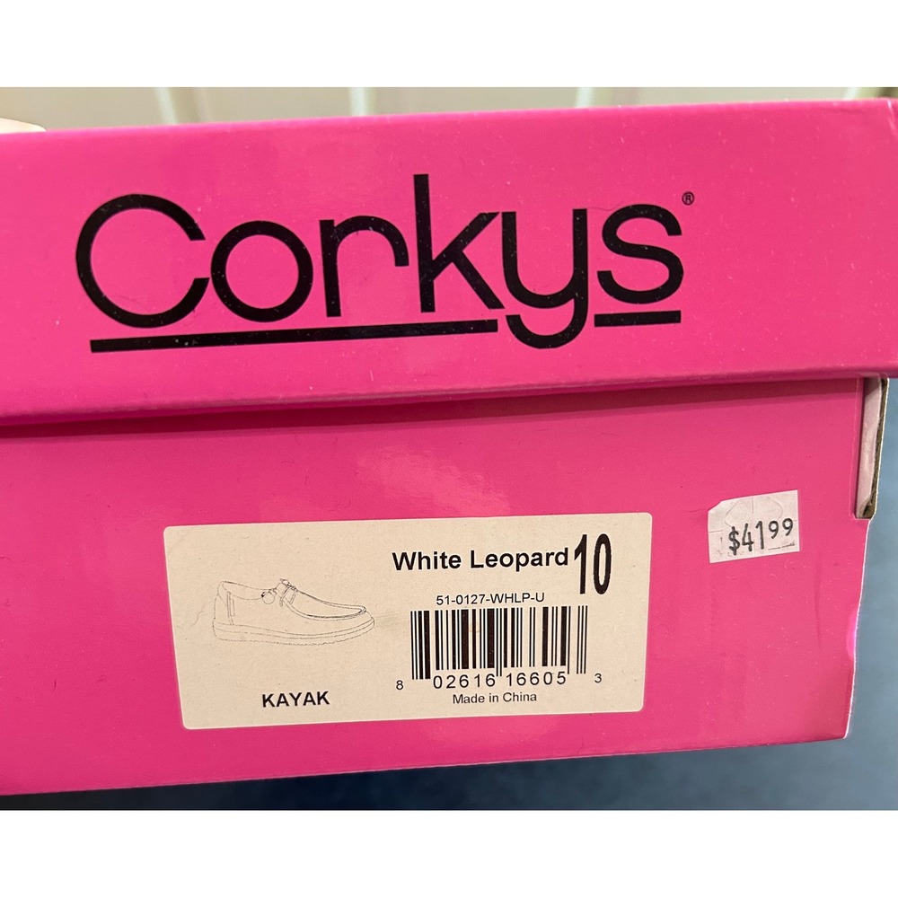 Corky's Kayak Boat Shoes Women 10 White Leopard Print Canvas Loafers Slip On NEW - Picture 2 of 9
